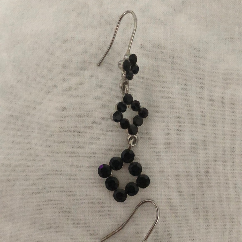 Black Rhinestone Dangle Earrings - Picture 4 of 5